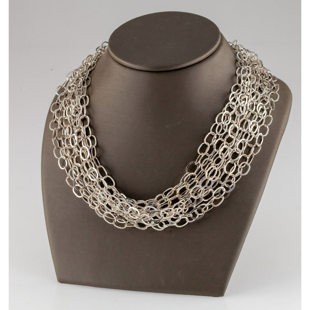 Gorgeous Oval Link Multi-Chain Silver Necklace 16"