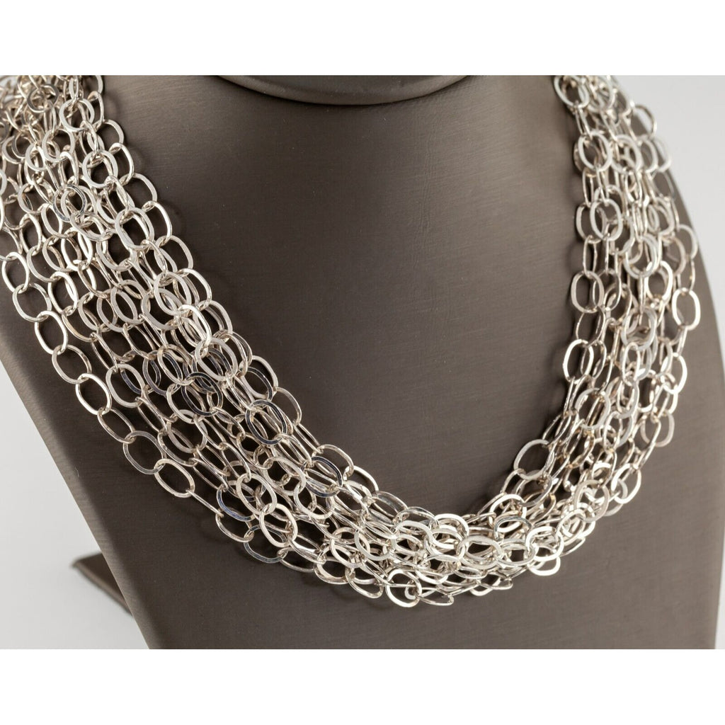 Gorgeous Oval Link Multi-Chain Silver Necklace 16"