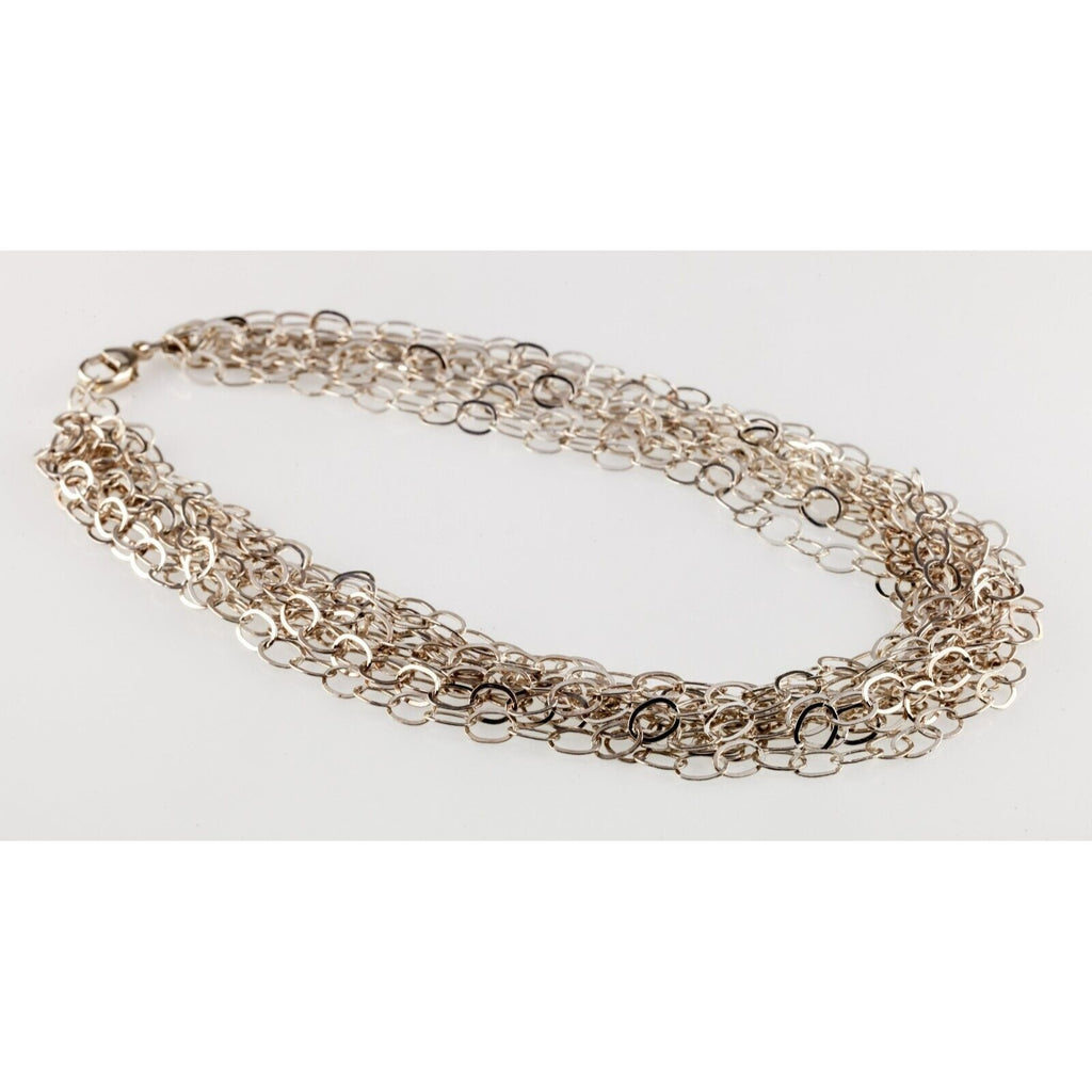 Gorgeous Oval Link Multi-Chain Silver Necklace 16"