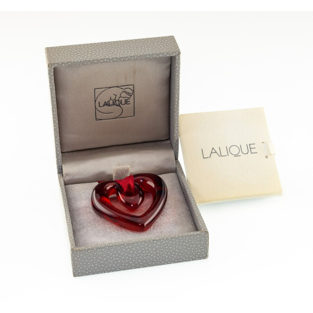 Lalique Coeur Ruban Red Heart Crystal Pendant w/ Original Box