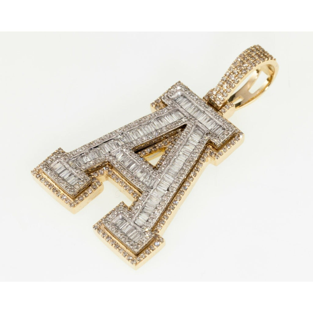 10k White and Yellow Gold Diamond Letter "A" Pendant TDW = 3.50 Cts