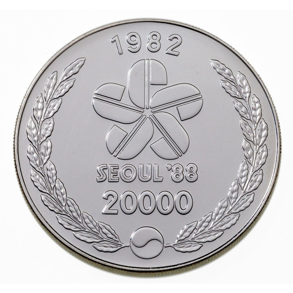 1982 South Korea 20000 Won Silver Coin, Seoul '88 Unfrosted Proof KM 30