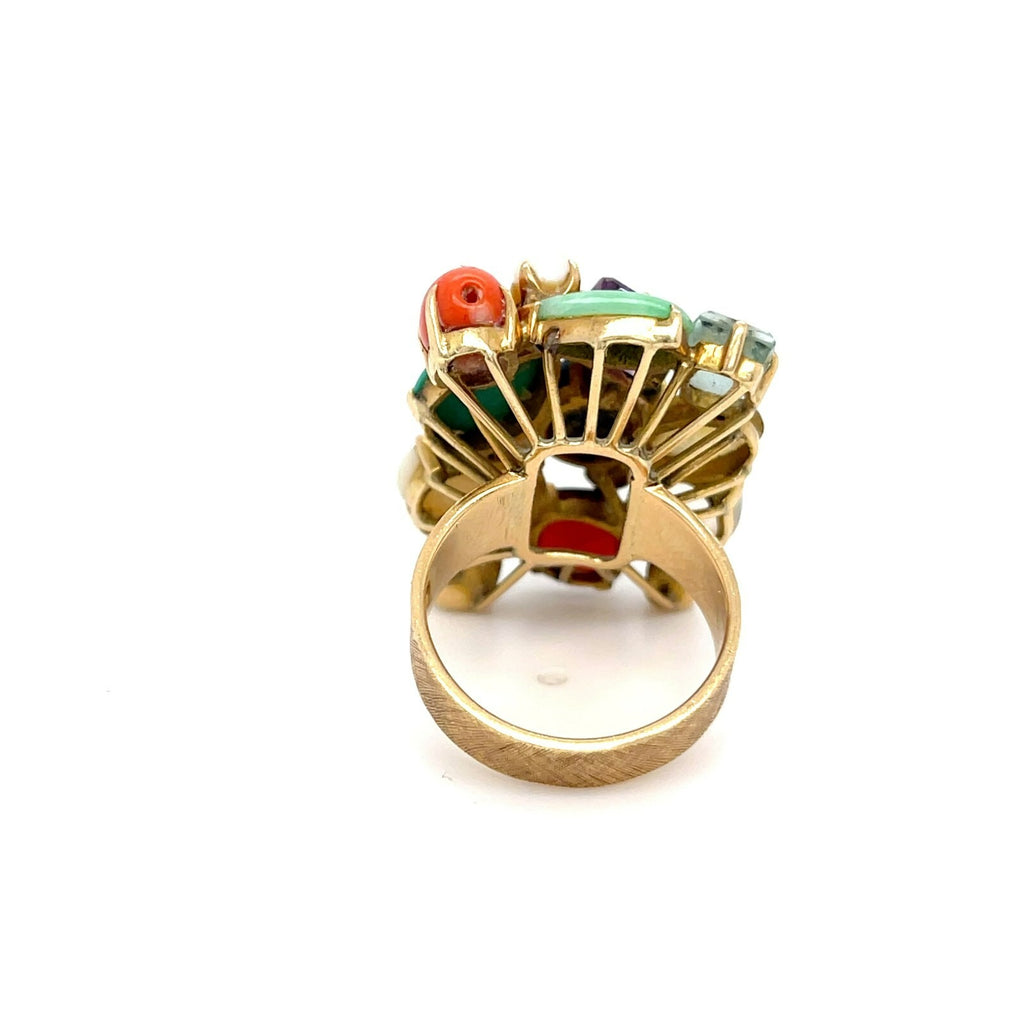14k Yellow Gold Multi-Gem Cultured Pearl Plaque Ring Size 7.25 12.9g