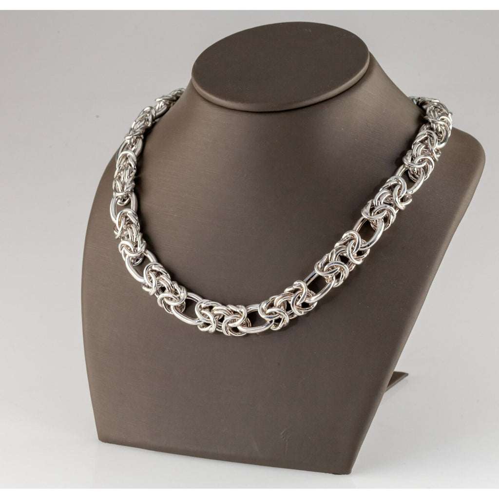 Sterling Silver Byzantine Chain Neclace Heavy Gorgeous 16.5"