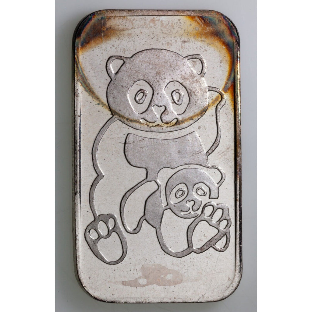 Panda Mother & Cub Pandagram Singapore 1 oz Silver Art Bar