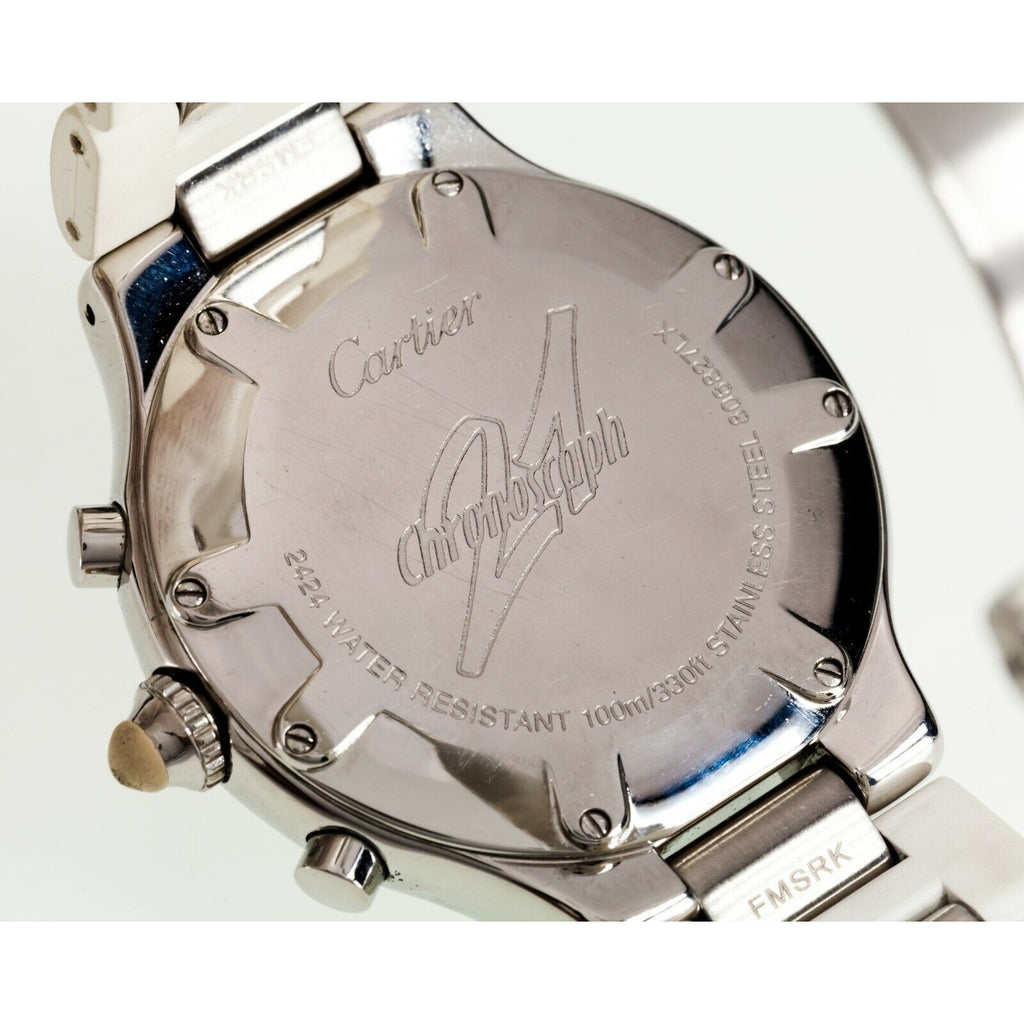 Cartier 2424 Quartz Chronoscaph Watch with Steel and White Rubber Band