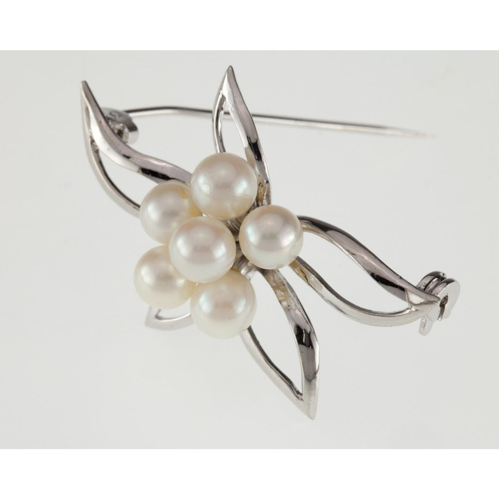 Sterling Silver Vintage Pearl Brooch Nice Condition! 40 mm Wide