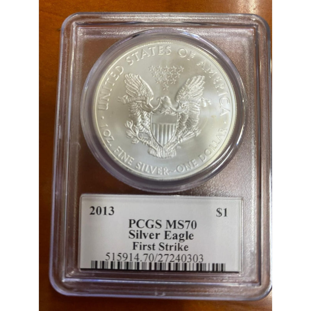 2013 S$1 Silver American Eagle Graded by PCGS as MS-70 First Strike Mercanti