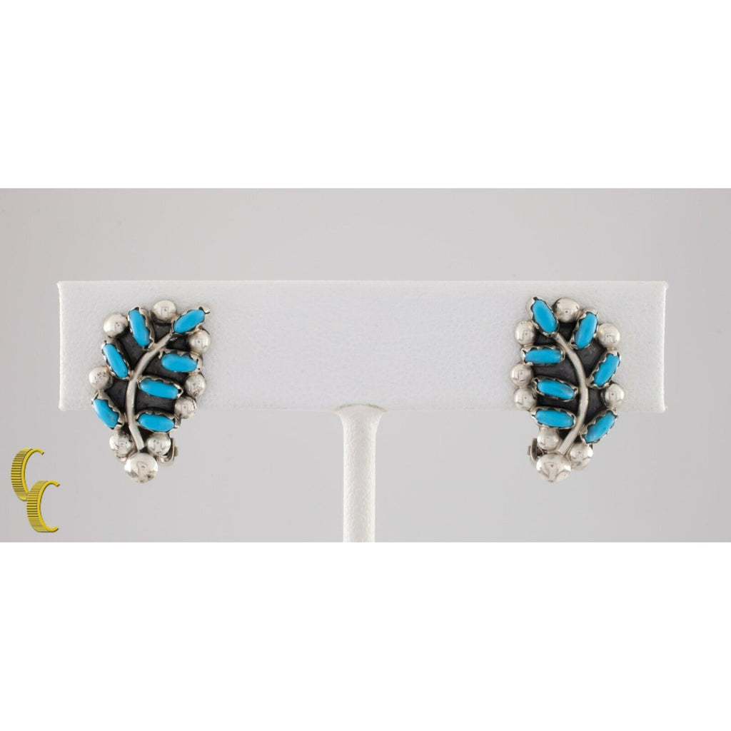 Sterling Silver Turquoise Leaf Clip-On Earrings Nice!