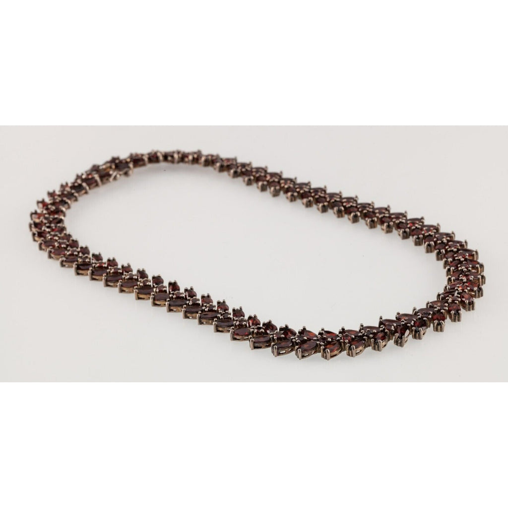 Silver Marquise and Round Garnet Cluster Necklace Gorgeous!