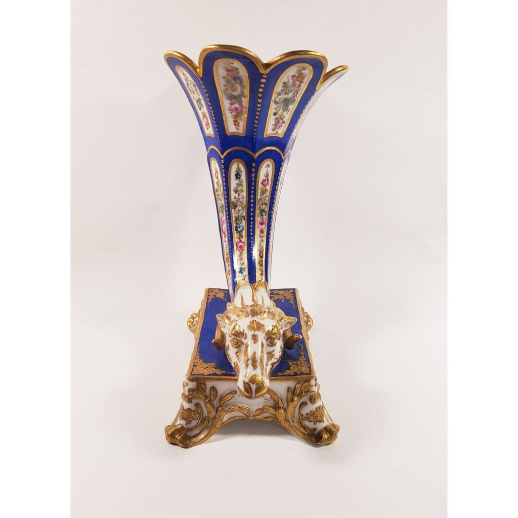 French Limoges Cornucopia Ram Head Vase w/ Crossed Arrows Goldleaf
