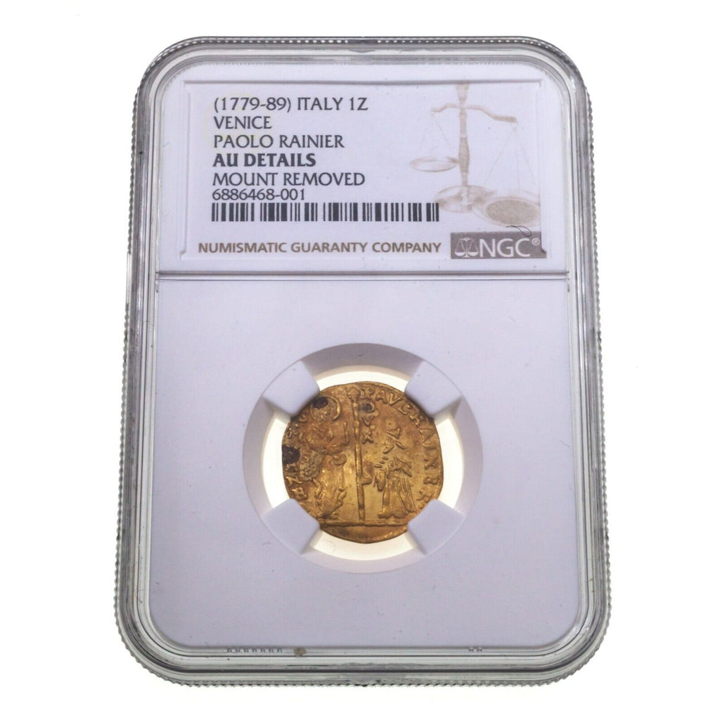 1779-89 Italy 1 Zecchino Gold Paolo Rainier NGC AU Details Mount Removed