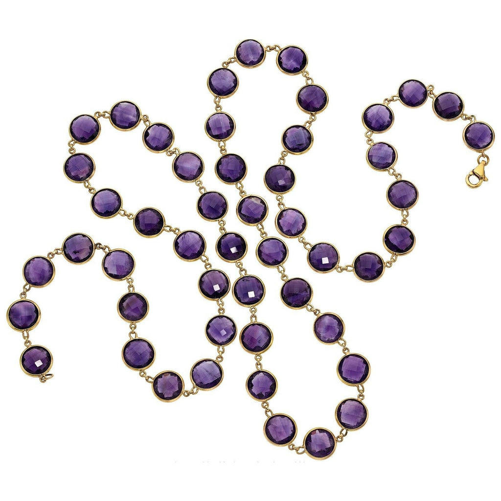 18k Yellow Gold 170ct Double-Cabochon Amethyst Long Necklace 38" 81.30 grams