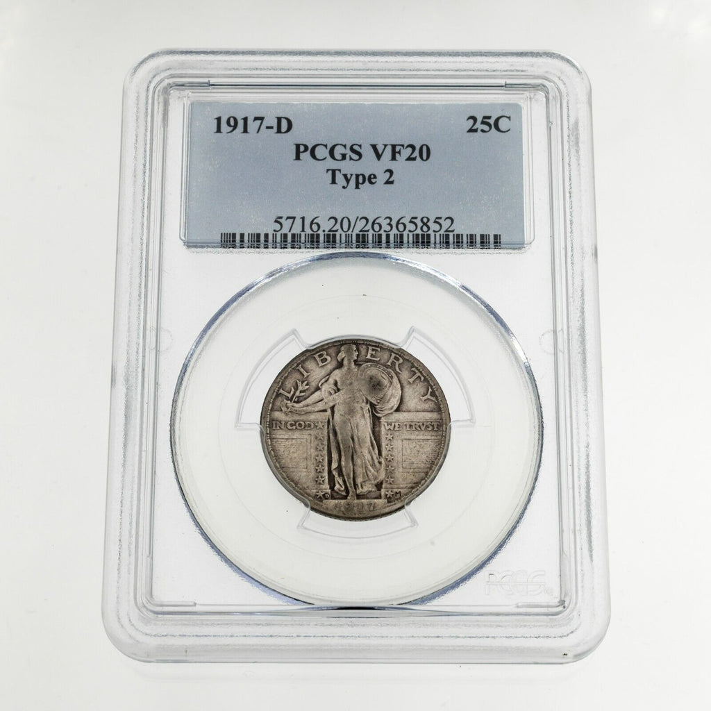 1917-D 25C Type 2 Standing Liberty Quarter Graded by PCGS as VF20