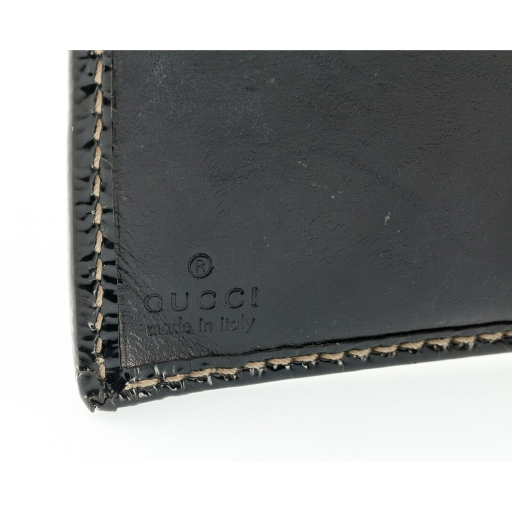 Gucci Black Patent Leather Britt Compact Bifold Wallet Nice!