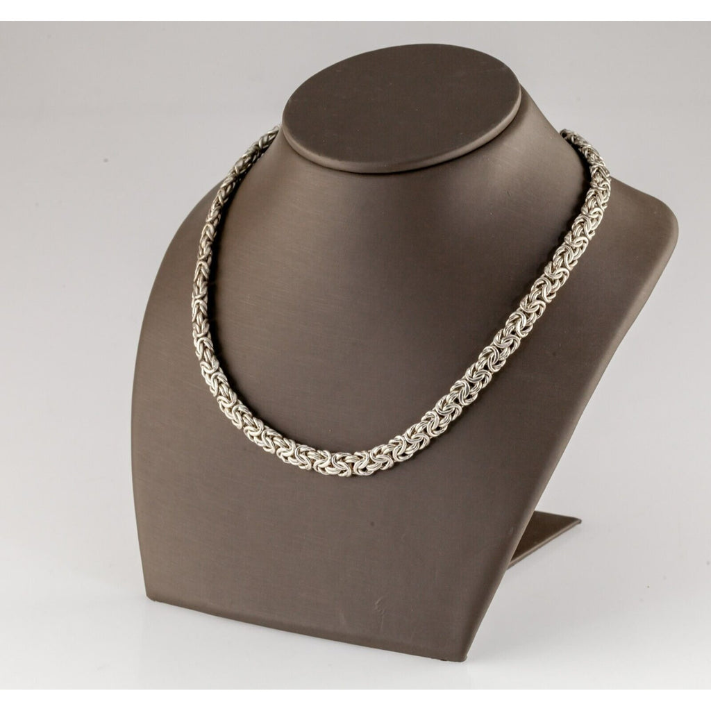 Sterling Silver Byzantine Chain Necklace 17" 6 mm Wide