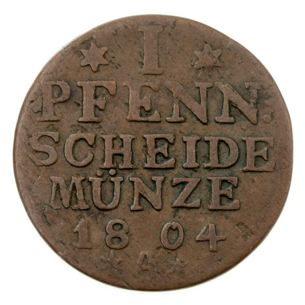 1804 German States PRUSSIA Pfennig Coin In VF Condition, KM# 372