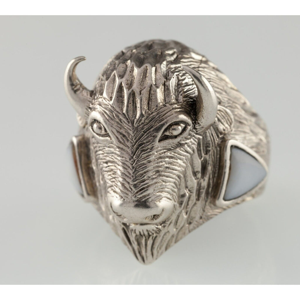 Vintage Buffalo Head w/MOP Sterling Silver Ring Size 7