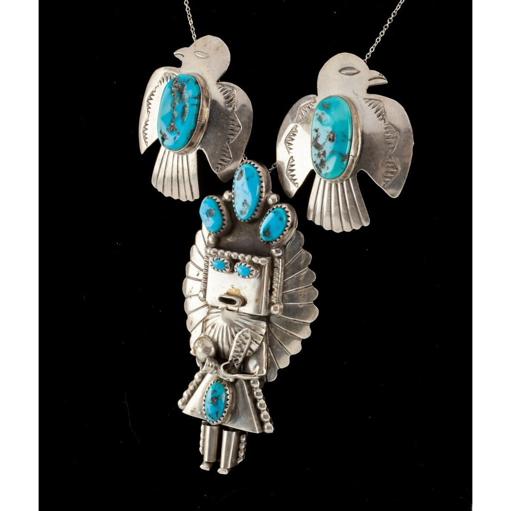 Navajo Sterling Silver Turquoise Kachina Tuxedo Set w/ Eagles