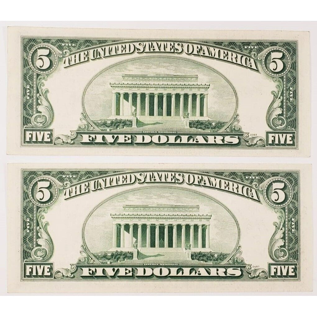 Lot of 2 Consecutive 1953-B $5 United States Star Notes Choice UNC FR #1534*
