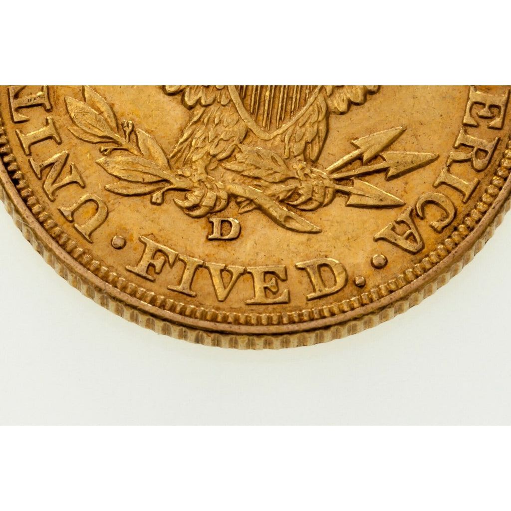 1907-D $5 Gold Liberty Half Eagle in About Uncirculated Condition