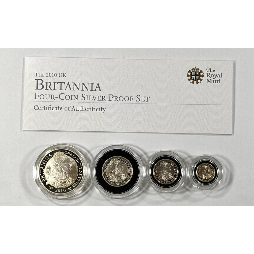 2010 Great Britain Britannia Silver Four-Coin Proof Set w/ Box and CoA