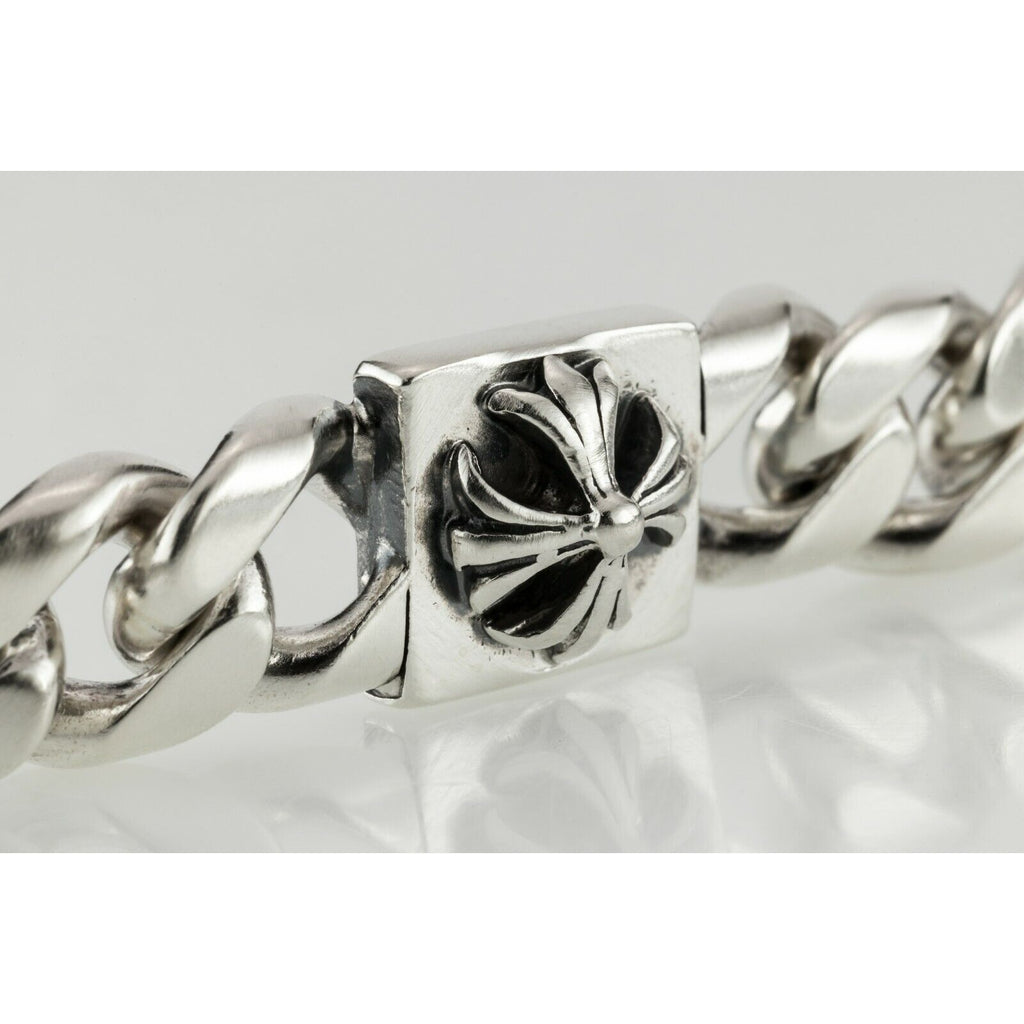 Sterling Silver Men's Chunky Link Bracelet with Cross Accents 105 Grams