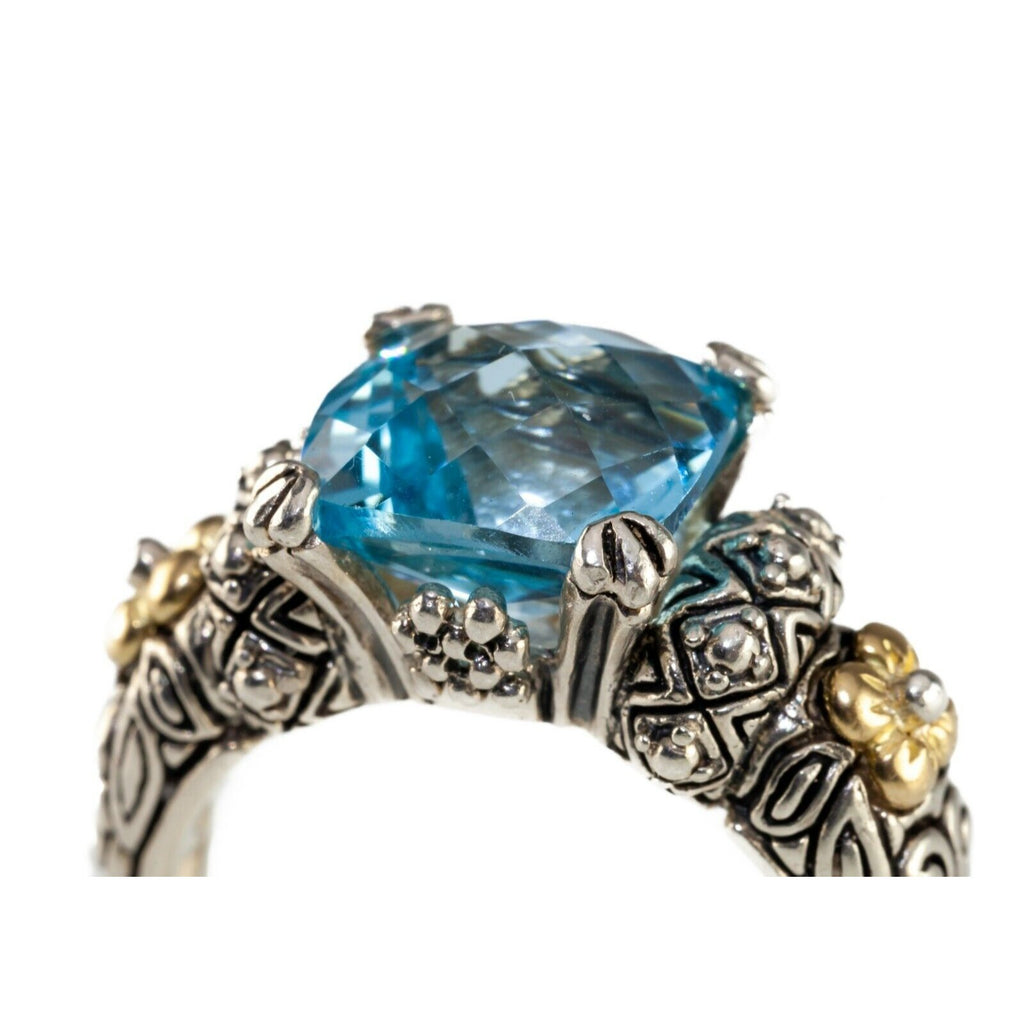Barbara Bixby Blue Topaz Cushion Cut Sterling/18K Ring, Size 9