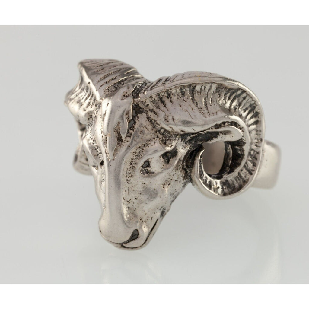 Ram Head Sterling Silver Ring Size 9
