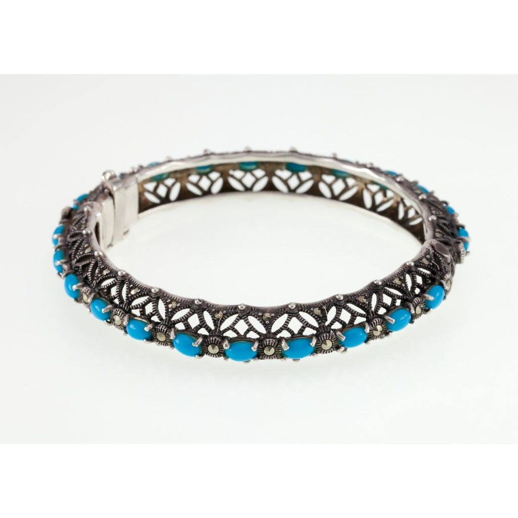 Beautiful Sterling Silver Turquoise and Marcasite  Bracelet 32.8g
