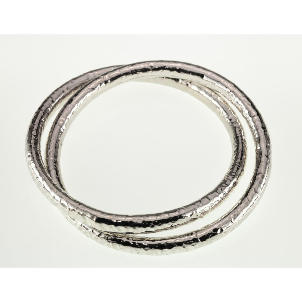 Sterling Silver Two Interlaced Bangle Bracelets with A Hammer Finish 41.2gr