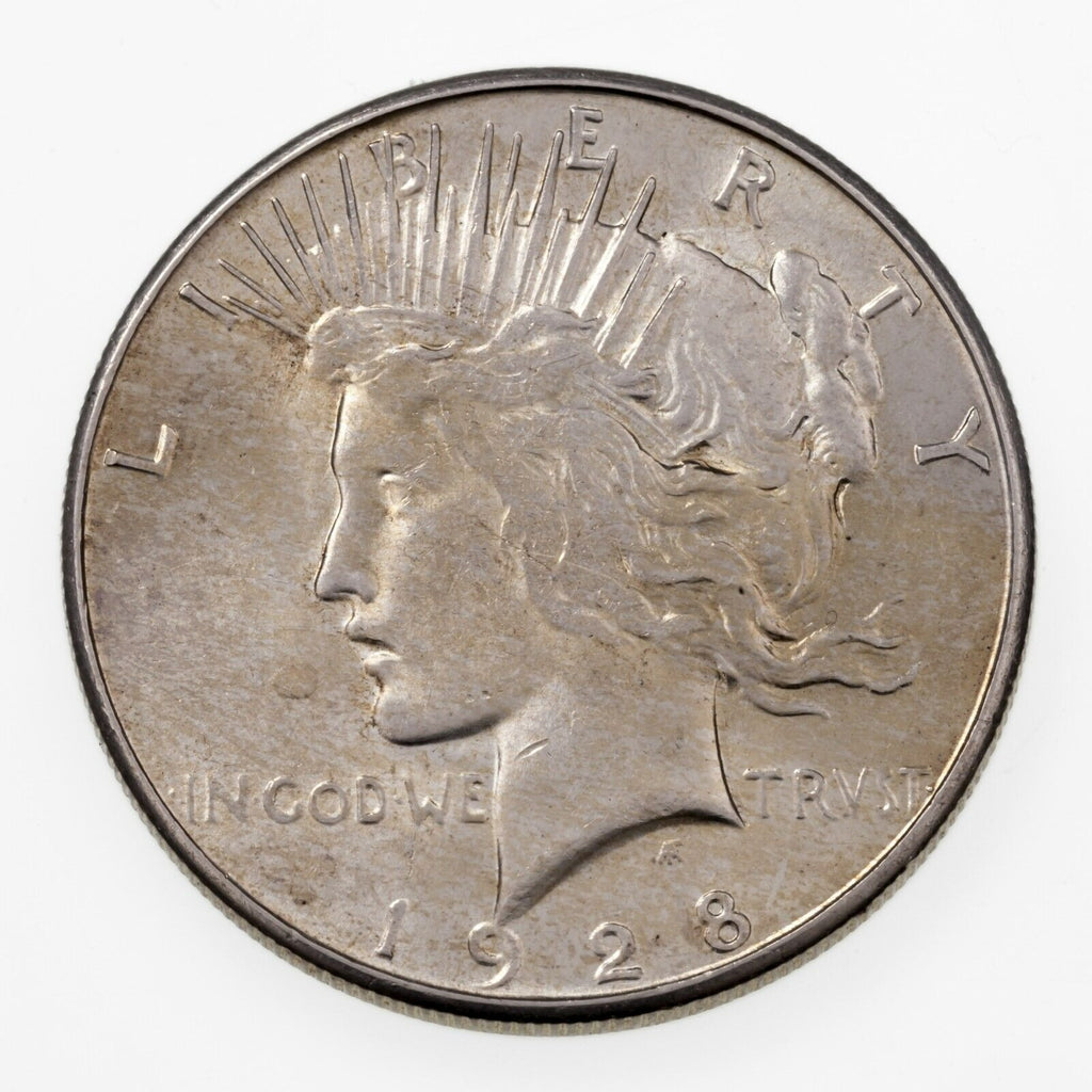1928-S $1 Silver Peace Dollar in AU+ Condition, Excellent Eye Appeal, Luster