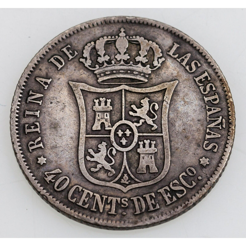 1865 Spain 40 Centimos Silver Coin in Fine Condition, KM# 628.2