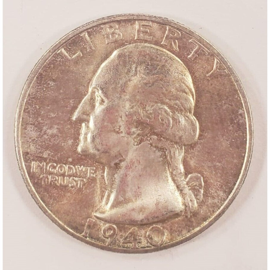 1940-S 25C Washington Quarter in Choice BU Condition, Original BU, Light Toning