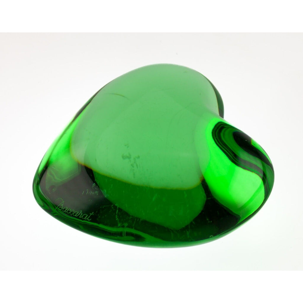 Baccarat Light Green Puffy Crystal Heart Paperweight 3"
