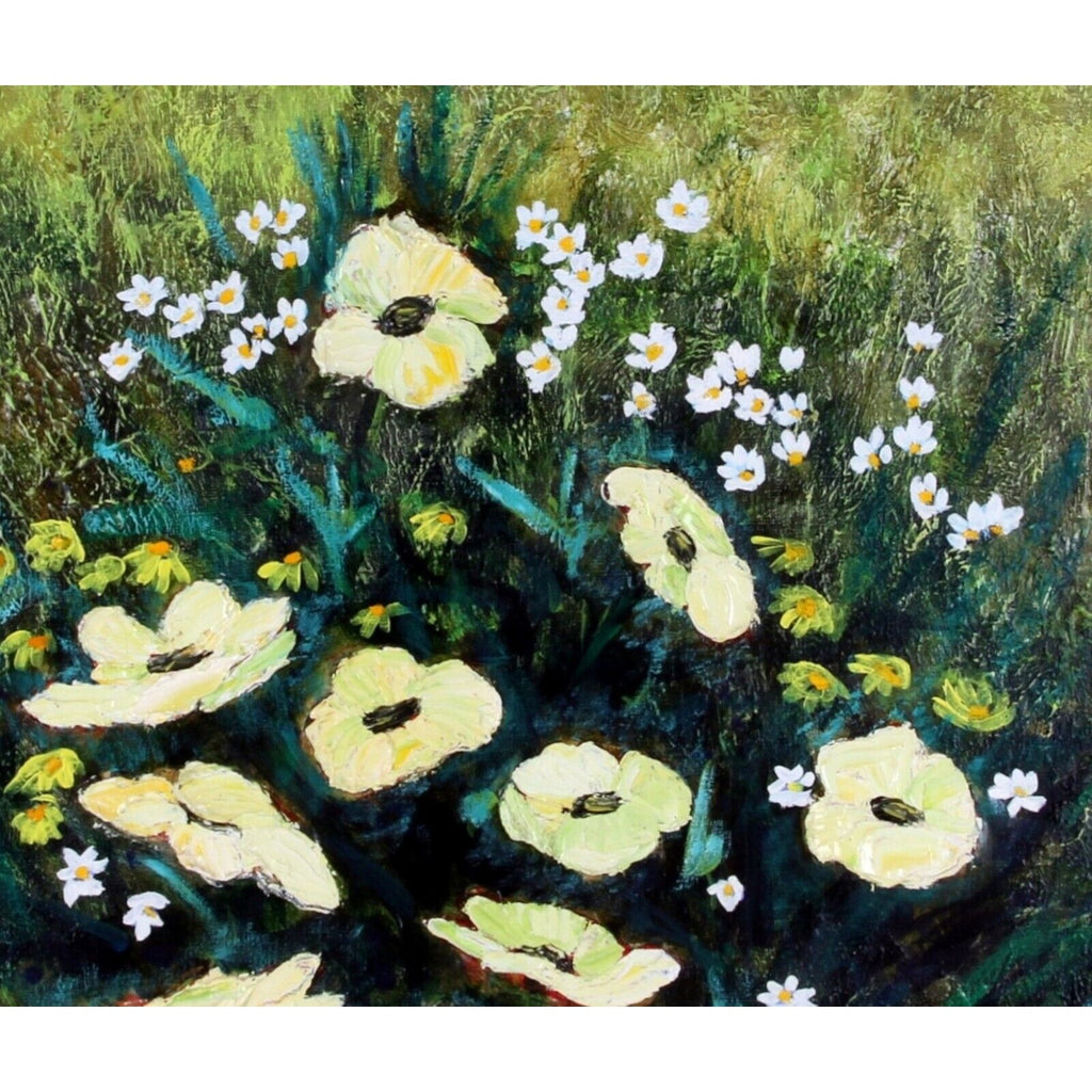 Lynne Heffner: Untitled - Flowers in a Field Signed Oil Painting on Canvas 1966