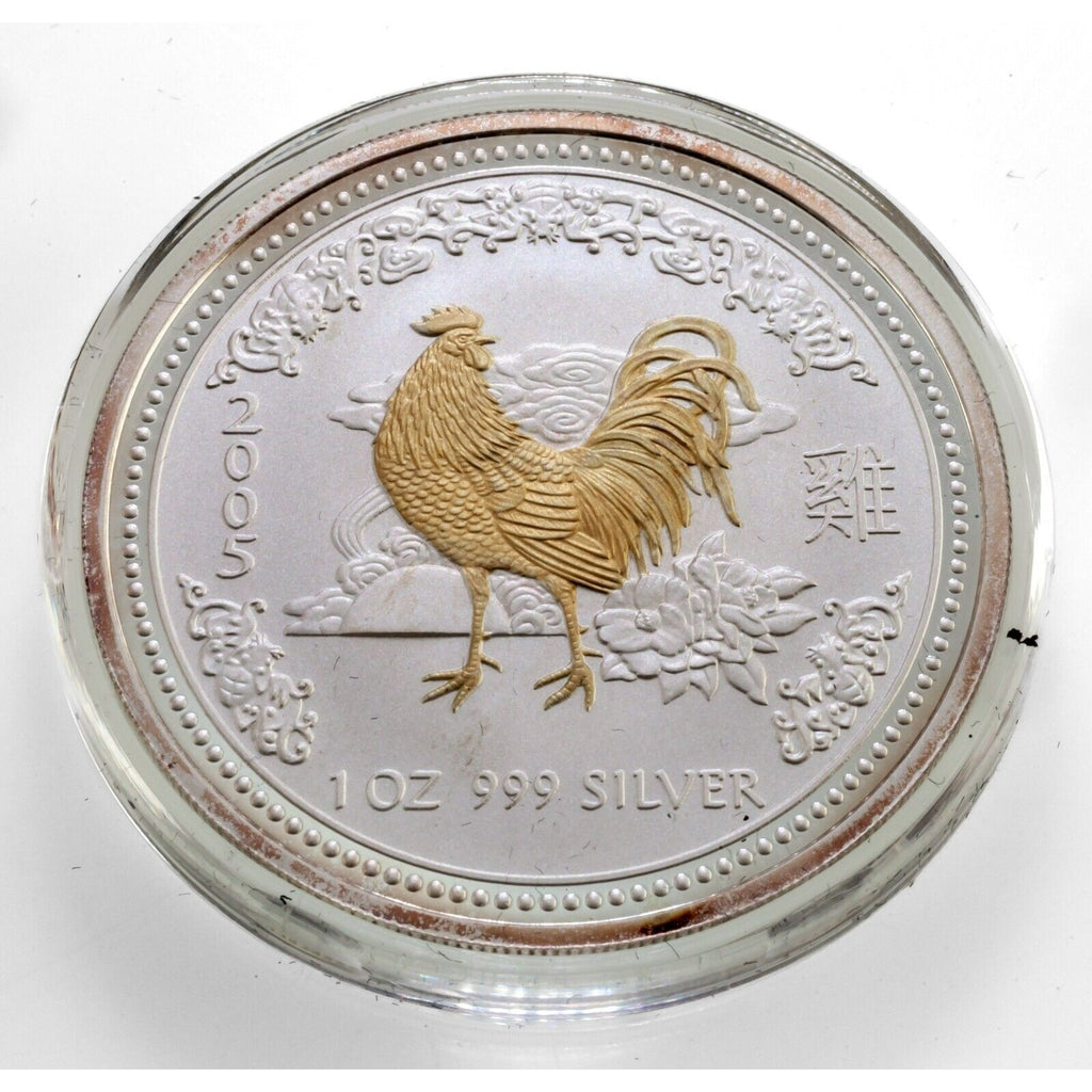 2005 Australian Lunar Series Year of the Rooster Gilded Silver Coin Box CoA