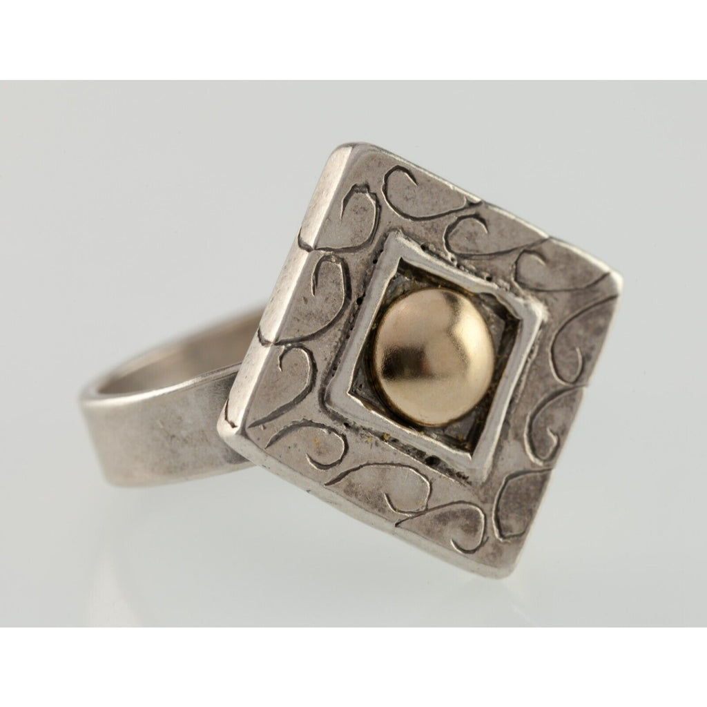 Texture Sterling Silver Band Ring with a Gold Tone Accent Size 7