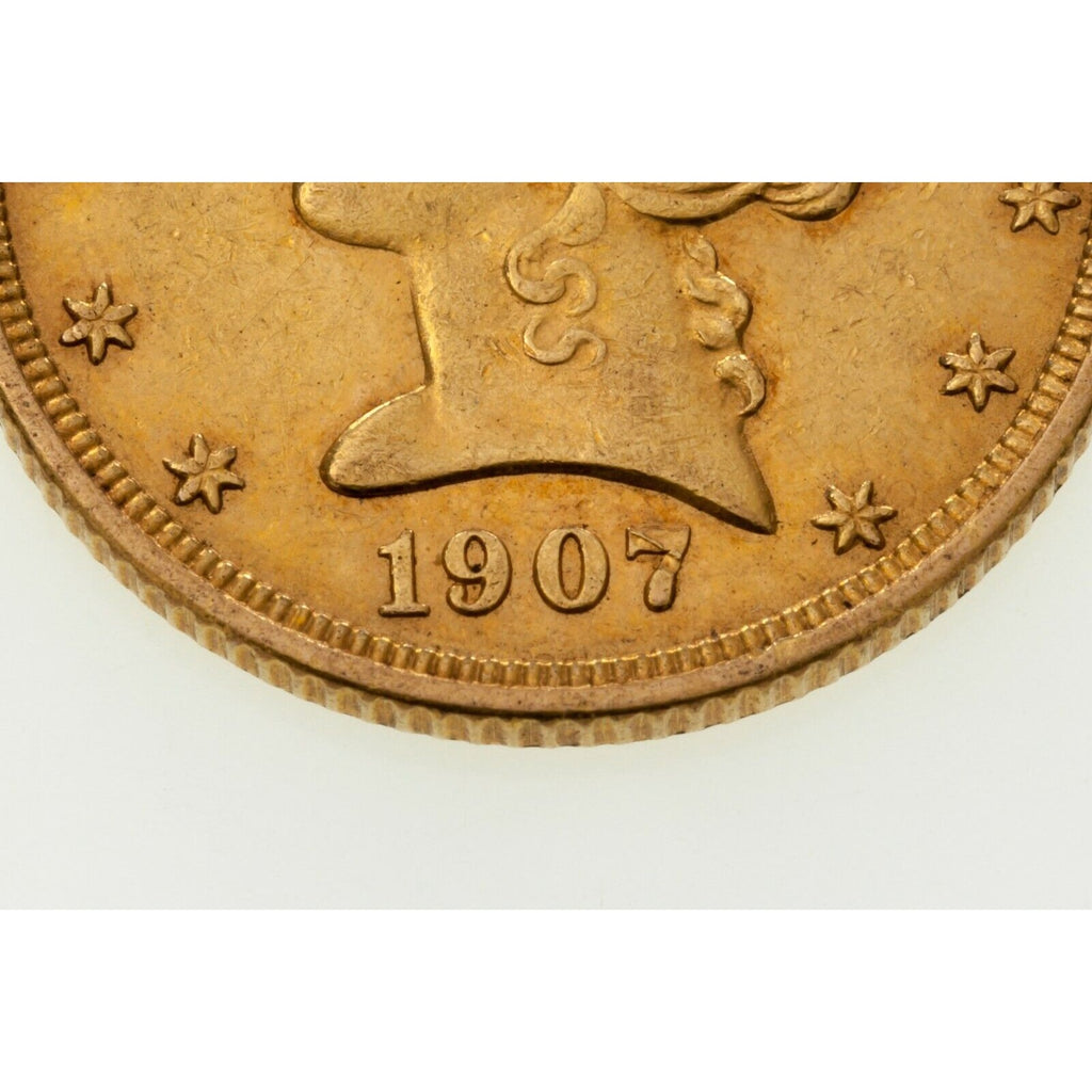 1907-D $5 Gold Liberty Half Eagle in About Uncirculated Condition