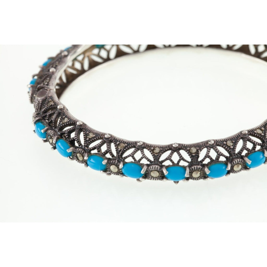 Beautiful Sterling Silver Turquoise and Marcasite  Bracelet 32.8g