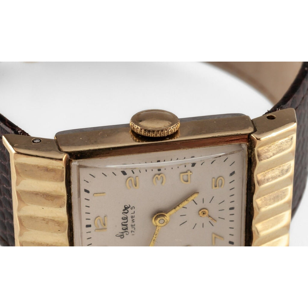 Geneve 10k Rolled Gold "Camy" Hand-Winding Men's Watch w/ Leather Band