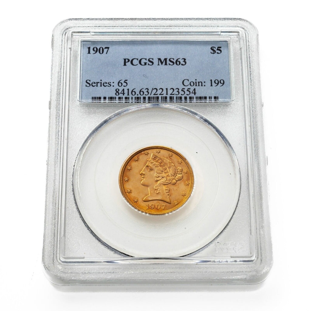 1907 $5 Gold Liberty Half Eagle Graded by PCGS as MS-63! Gorgeous Coin!