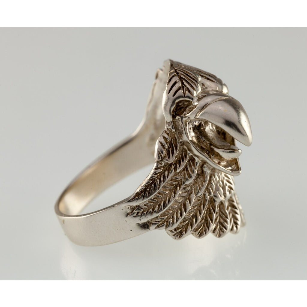 Vintage 3-D Eagle Head Sterling Silver Band Ring SZ 11