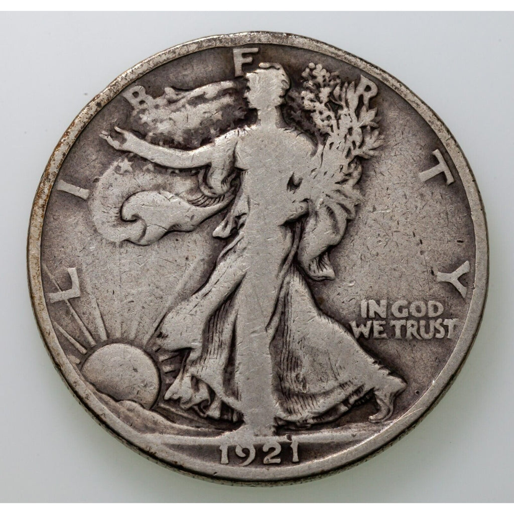 1921-D 50C Walking Liberty Half Dollar in Very Good VG Condition, Natural Color