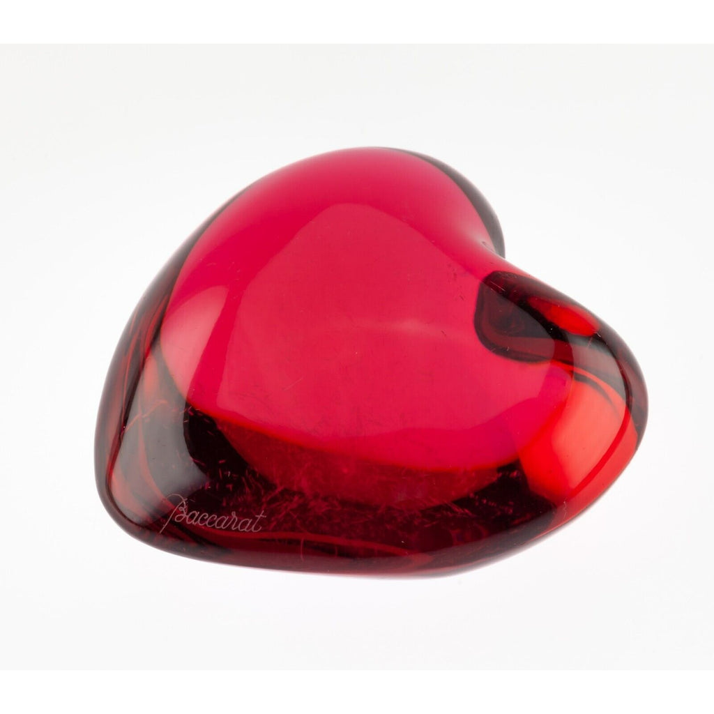 Baccarat Red Puffy Crystal Heart Paperweight 3"