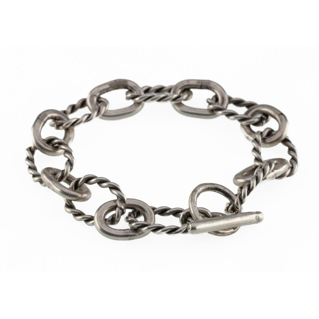 Sterling Silver Alternating Link Toggle Bracelet 7.5" Long