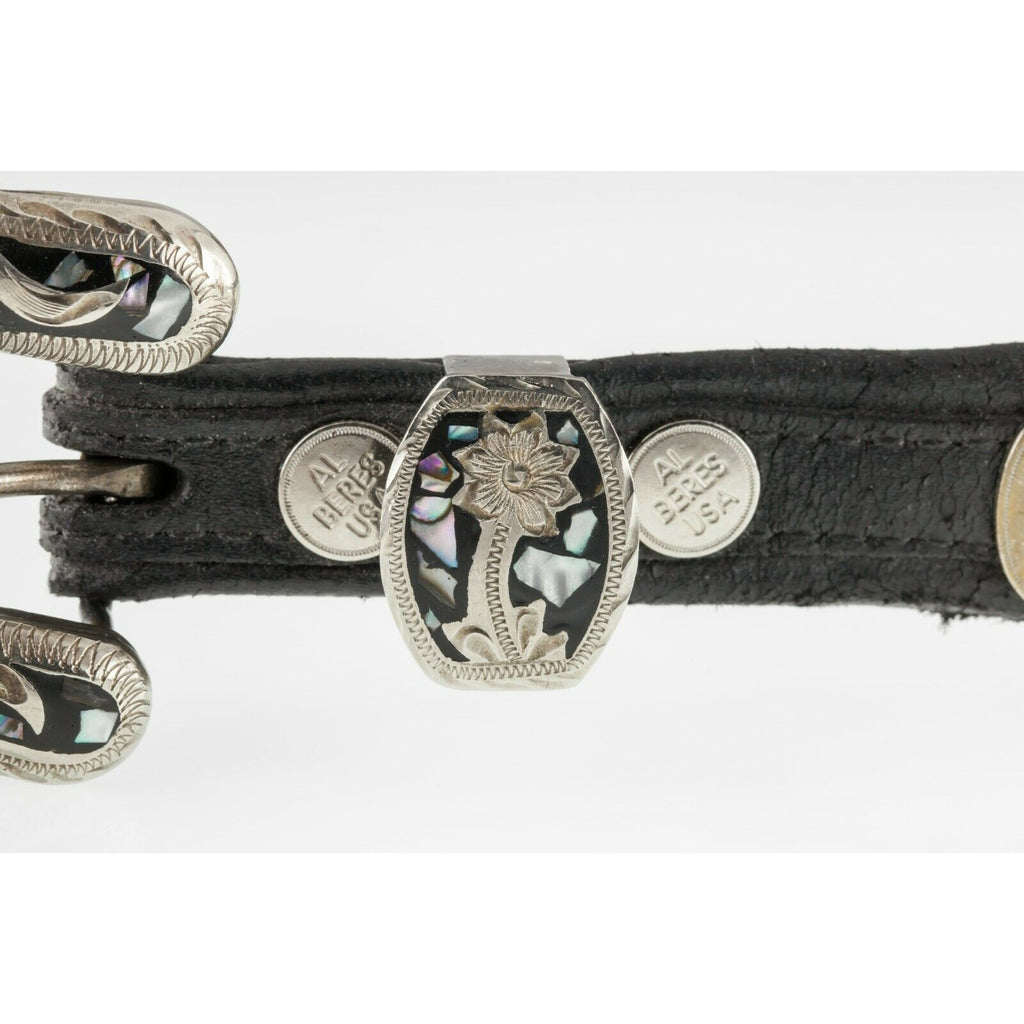 Gorgeous Al Beres Diablo Nickel Silver Inlay Concho Leather Belt