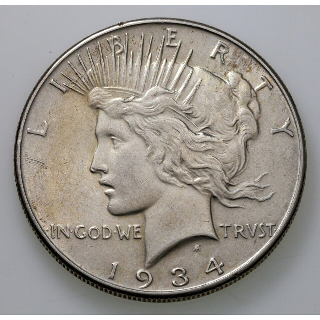 1934 $1 Silver Peace Dollar in AU Condition, Excellent Eye Appeal, Strong Luster