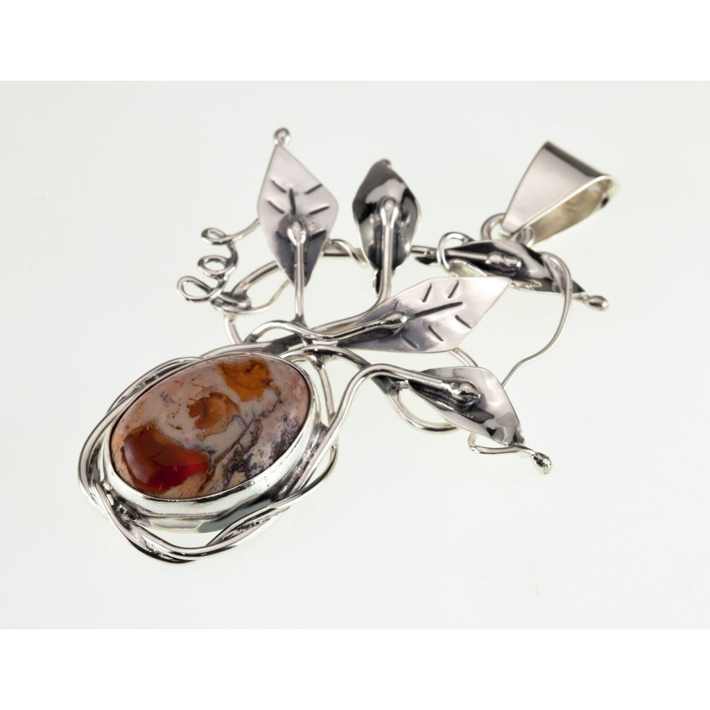 Vintage Sterling Silver Agate and leaves Pendant 14.9g