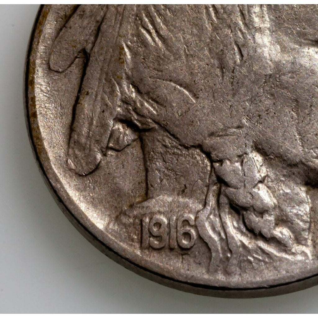 1916-D 5C Buffalo Nickel in Very Fine+ VF+ Condition, Natural Color, Full Horn